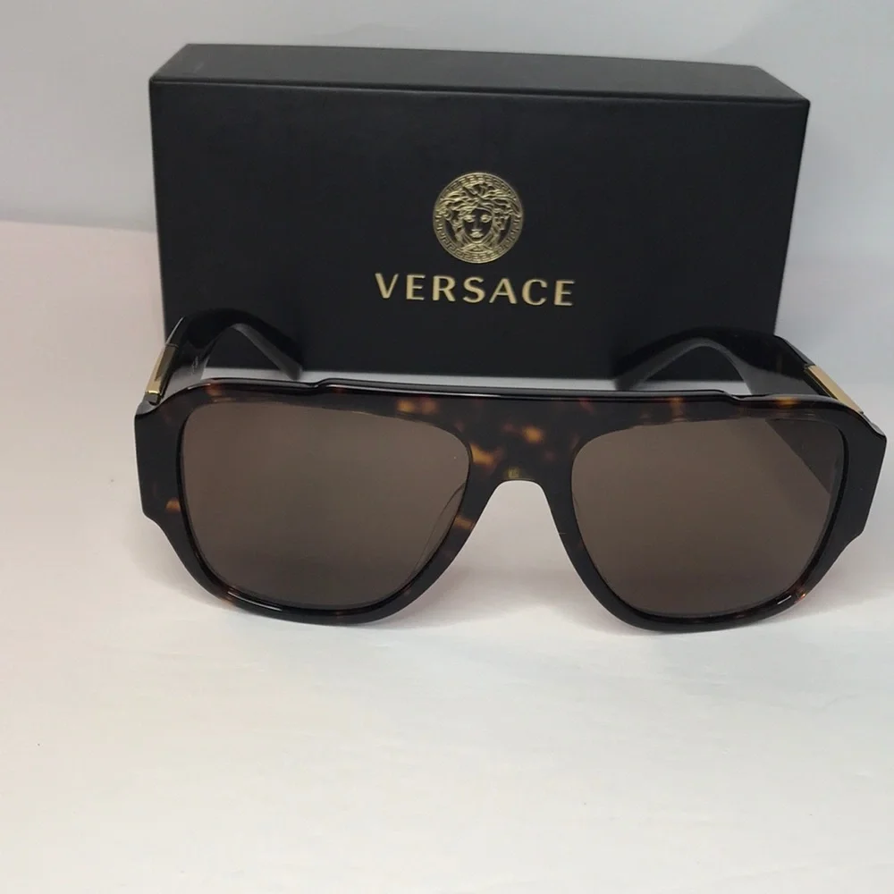 New Authentic- VERSACE Dark Brown Pilot Men's Sunglasses